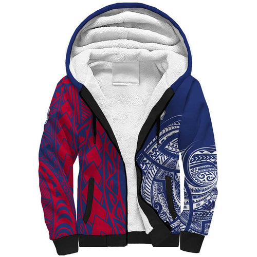 Personalised Western Bulldogs Mascot Sherpa Hoodie Polynesian Tribal Pattern Bold Bulldog Football