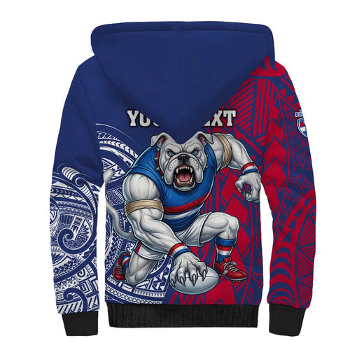 Personalised Western Bulldogs Mascot Sherpa Hoodie Polynesian Tribal Pattern Bold Bulldog Football