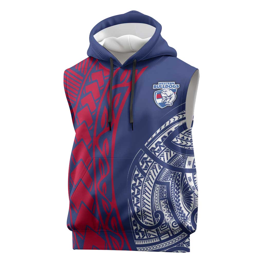 Personalised Western Bulldogs Mascot Sleeveless Hoodie Polynesian Tribal Pattern Bold Bulldog Football