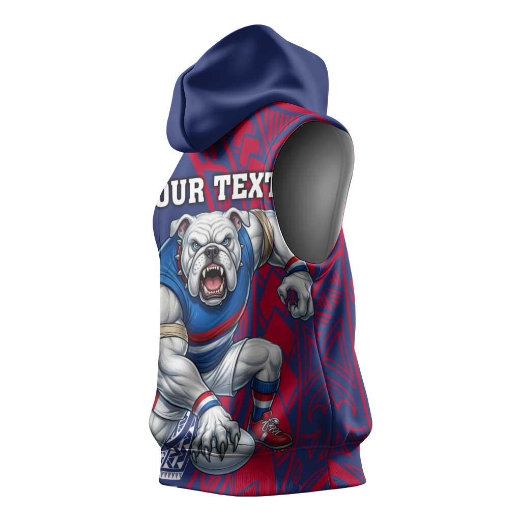 Personalised Western Bulldogs Mascot Sleeveless Hoodie Polynesian Tribal Pattern Bold Bulldog Football