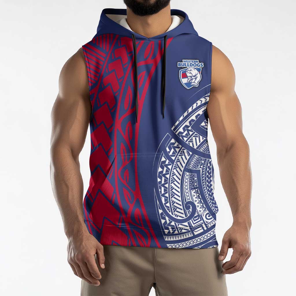 Personalised Western Bulldogs Mascot Sleeveless Hoodie Polynesian Tribal Pattern Bold Bulldog Football