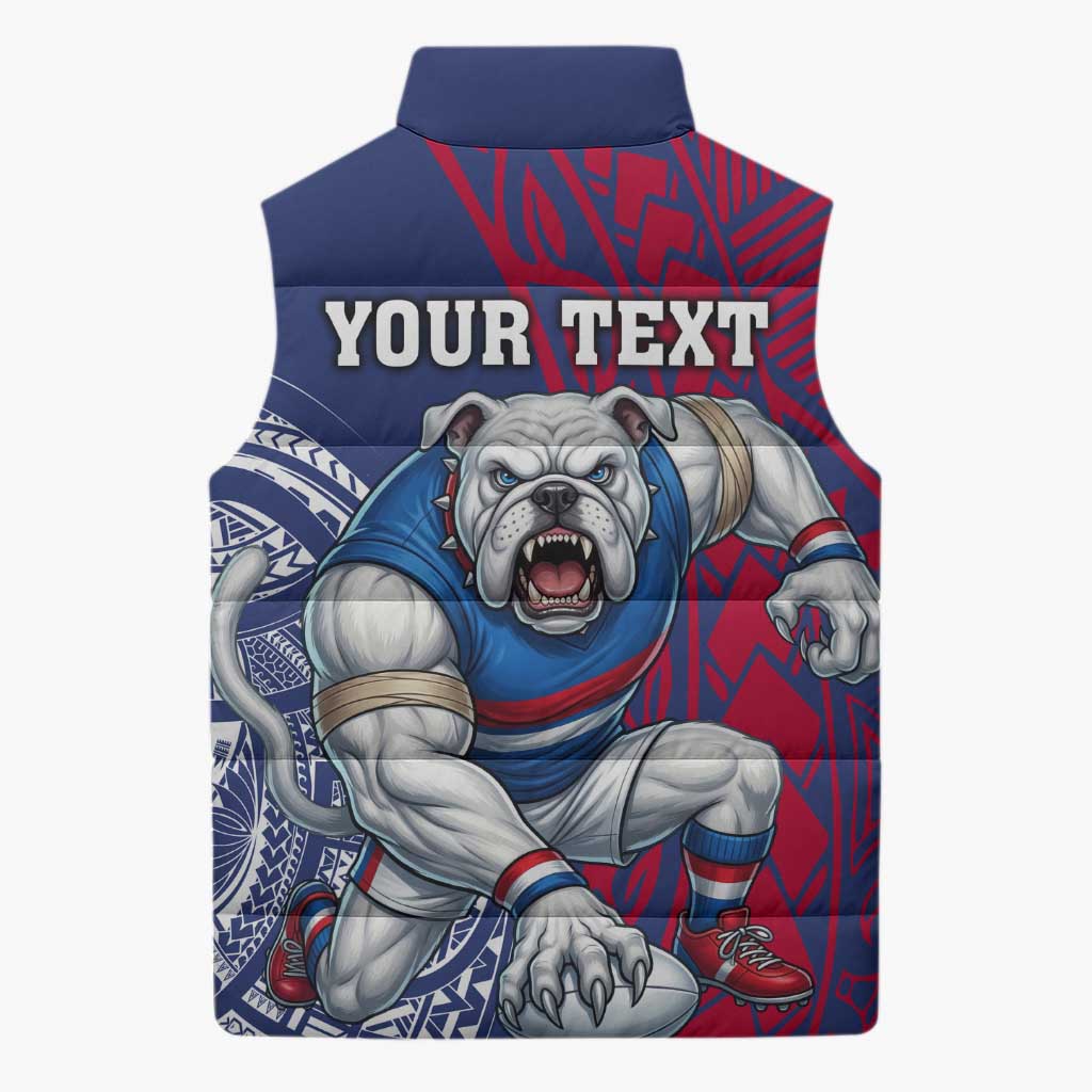 Personalised Western Bulldogs Mascot Sleeveless Puffer Jacket Polynesian Tribal Pattern Bold Bulldog Football