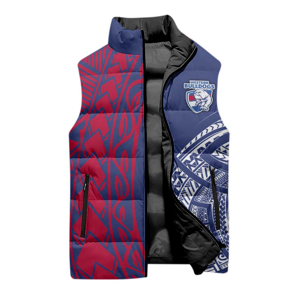 Personalised Western Bulldogs Mascot Sleeveless Puffer Jacket Polynesian Tribal Pattern Bold Bulldog Football