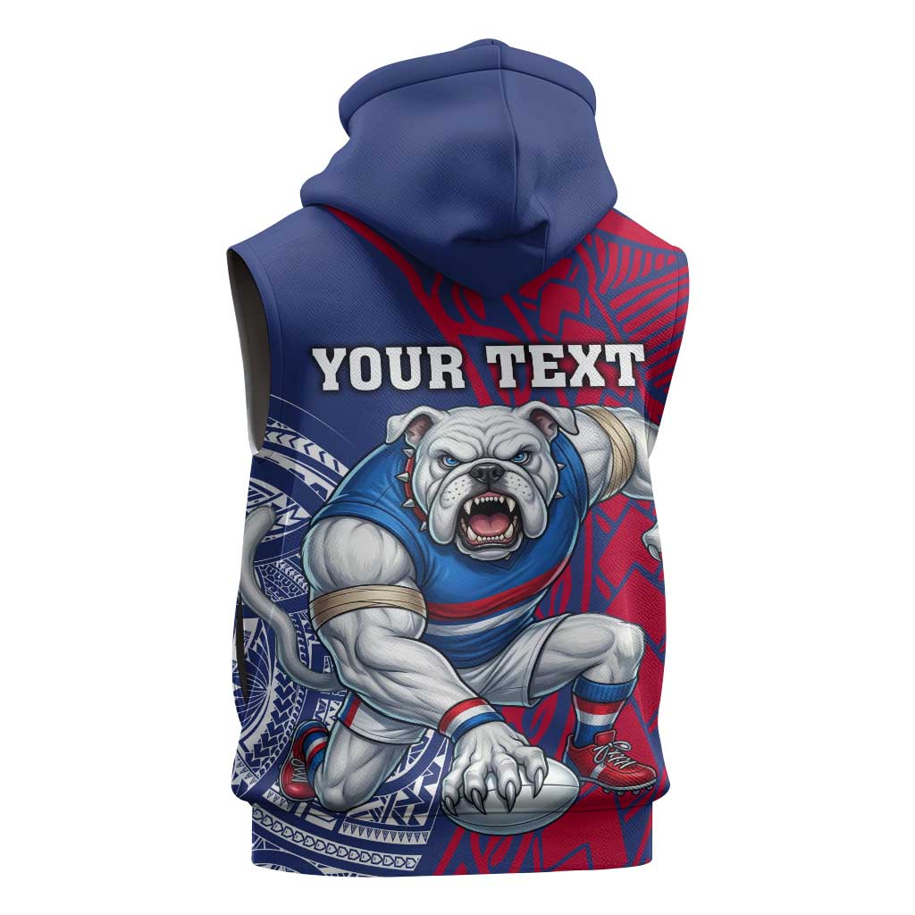 Personalised Western Bulldogs Mascot Sleeveless Zip Hoodie Polynesian Tribal Pattern Bold Bulldog Football