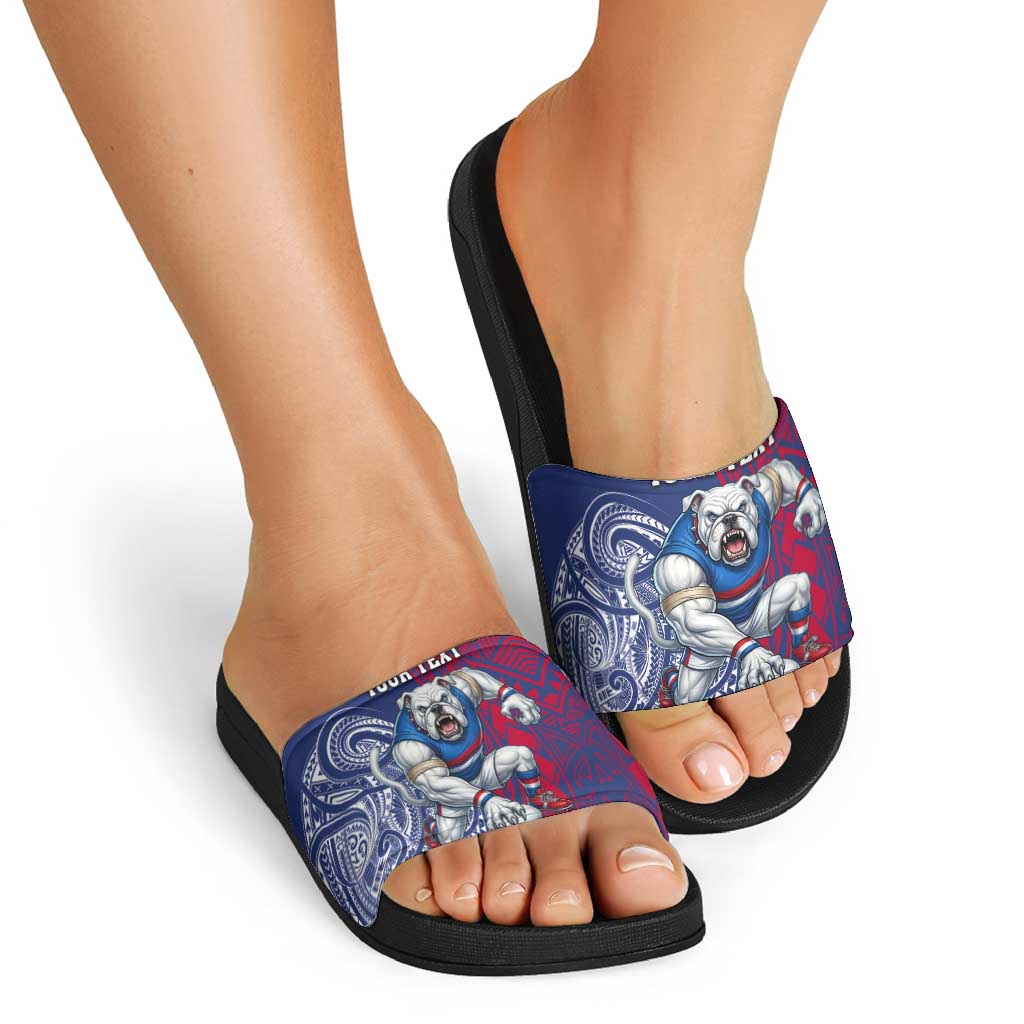 Personalised Western Bulldogs Mascot Slide Sandals Polynesian Tribal Pattern Bold Bulldog Football
