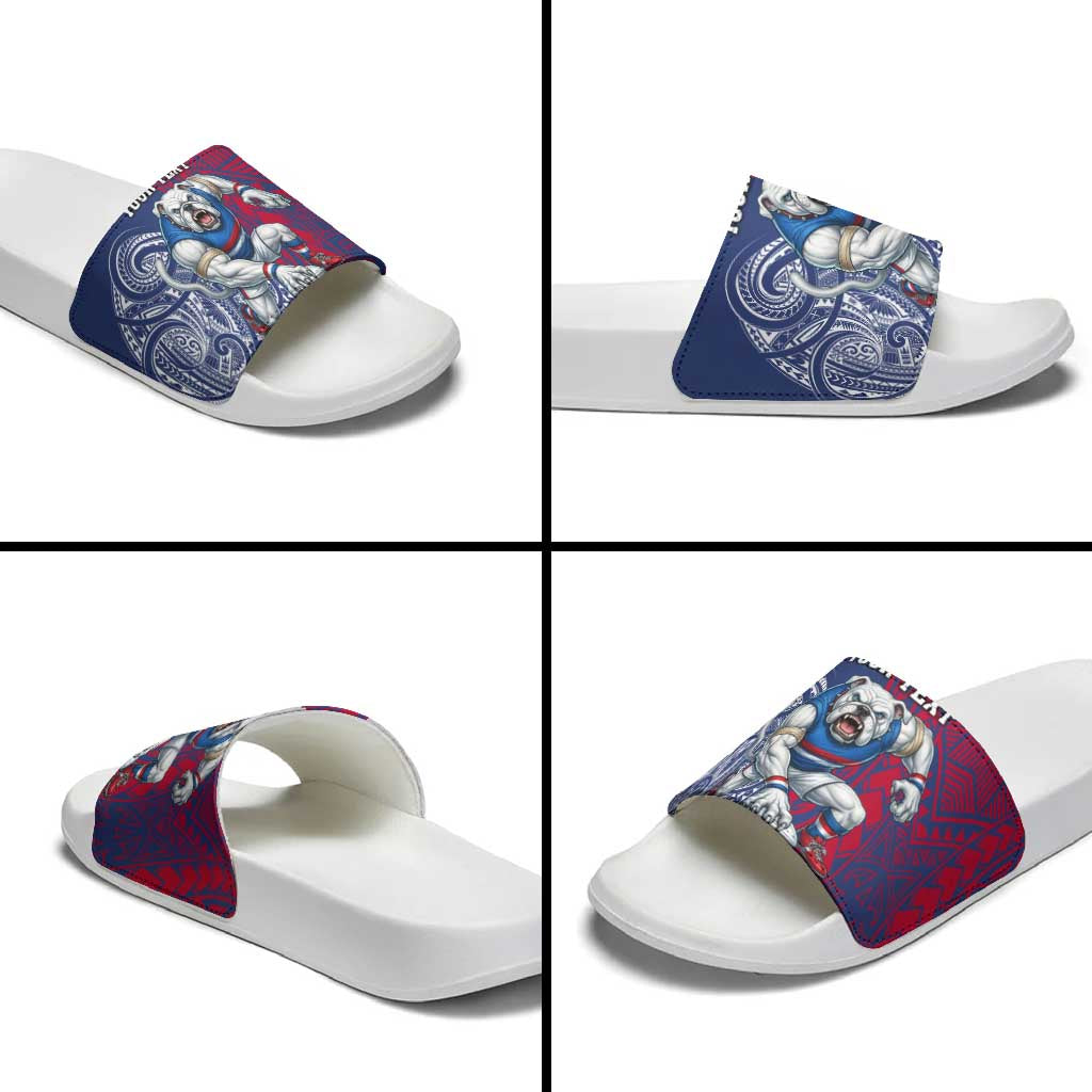 Personalised Western Bulldogs Mascot Slide Sandals Polynesian Tribal Pattern Bold Bulldog Football