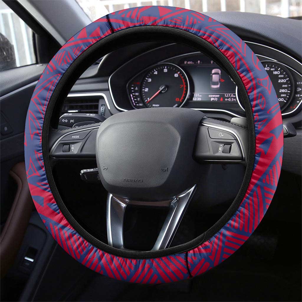 Western Bulldogs Mascot Steering Wheel Cover Polynesian Tribal Pattern Bold Bulldog Football