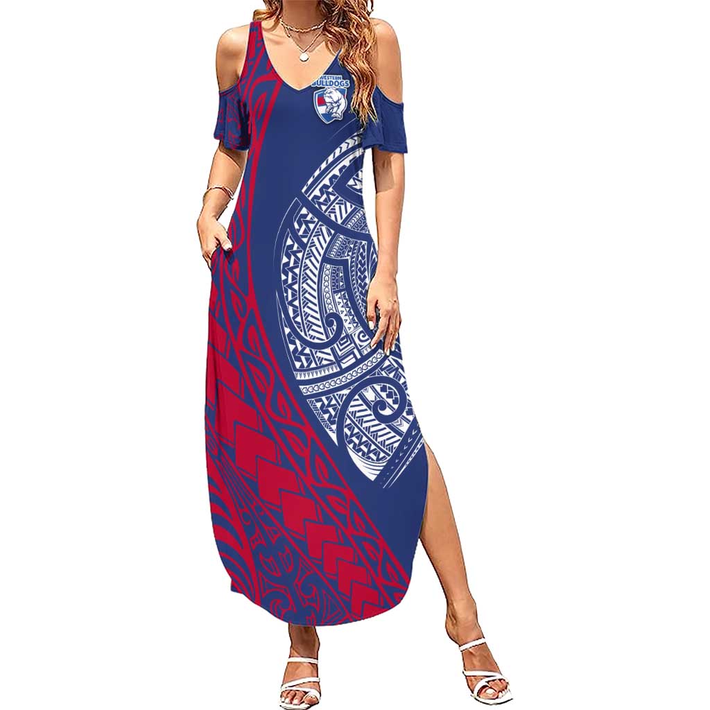 Personalised Western Bulldogs Mascot Summer Maxi Dress Polynesian Tribal Pattern Bold Bulldog Football