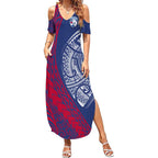 Personalised Western Bulldogs Mascot Summer Maxi Dress Polynesian Tribal Pattern Bold Bulldog Football