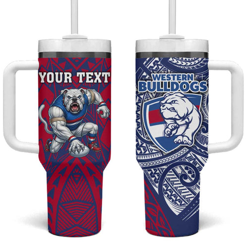 Personalised Western Bulldogs Mascot Tumbler With Handle Polynesian Tribal Pattern Bold Bulldog Football