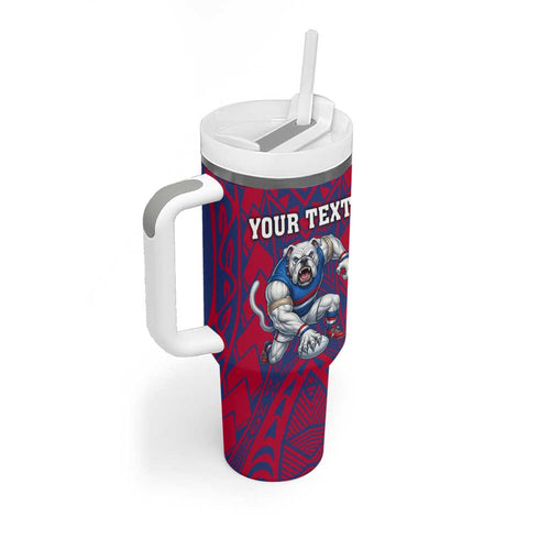 Personalised Western Bulldogs Mascot Tumbler With Handle Polynesian Tribal Pattern Bold Bulldog Football