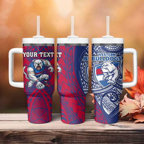 Personalised Western Bulldogs Mascot Tumbler With Handle Polynesian Tribal Pattern Bold Bulldog Football