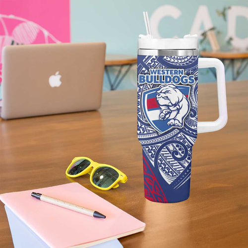 Personalised Western Bulldogs Mascot Tumbler With Handle Polynesian Tribal Pattern Bold Bulldog Football
