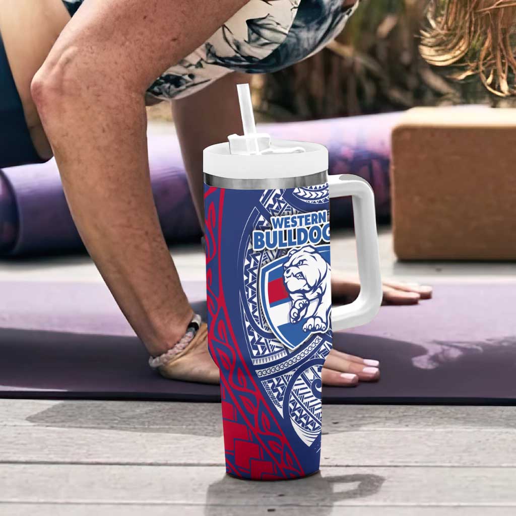 Personalised Western Bulldogs Mascot Tumbler With Handle Polynesian Tribal Pattern Bold Bulldog Football