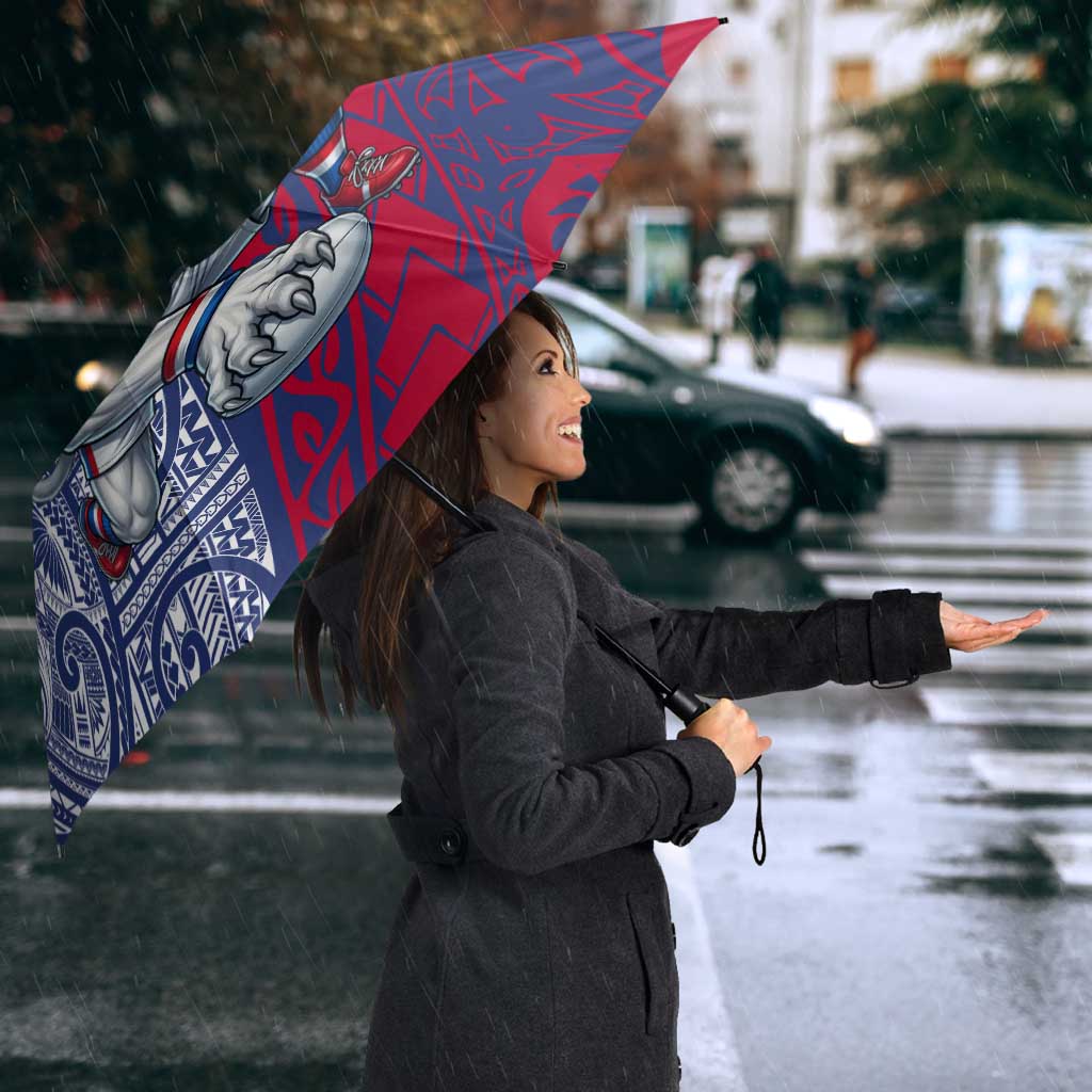 Personalised Western Bulldogs Mascot Umbrella Polynesian Tribal Pattern Bold Bulldog Football