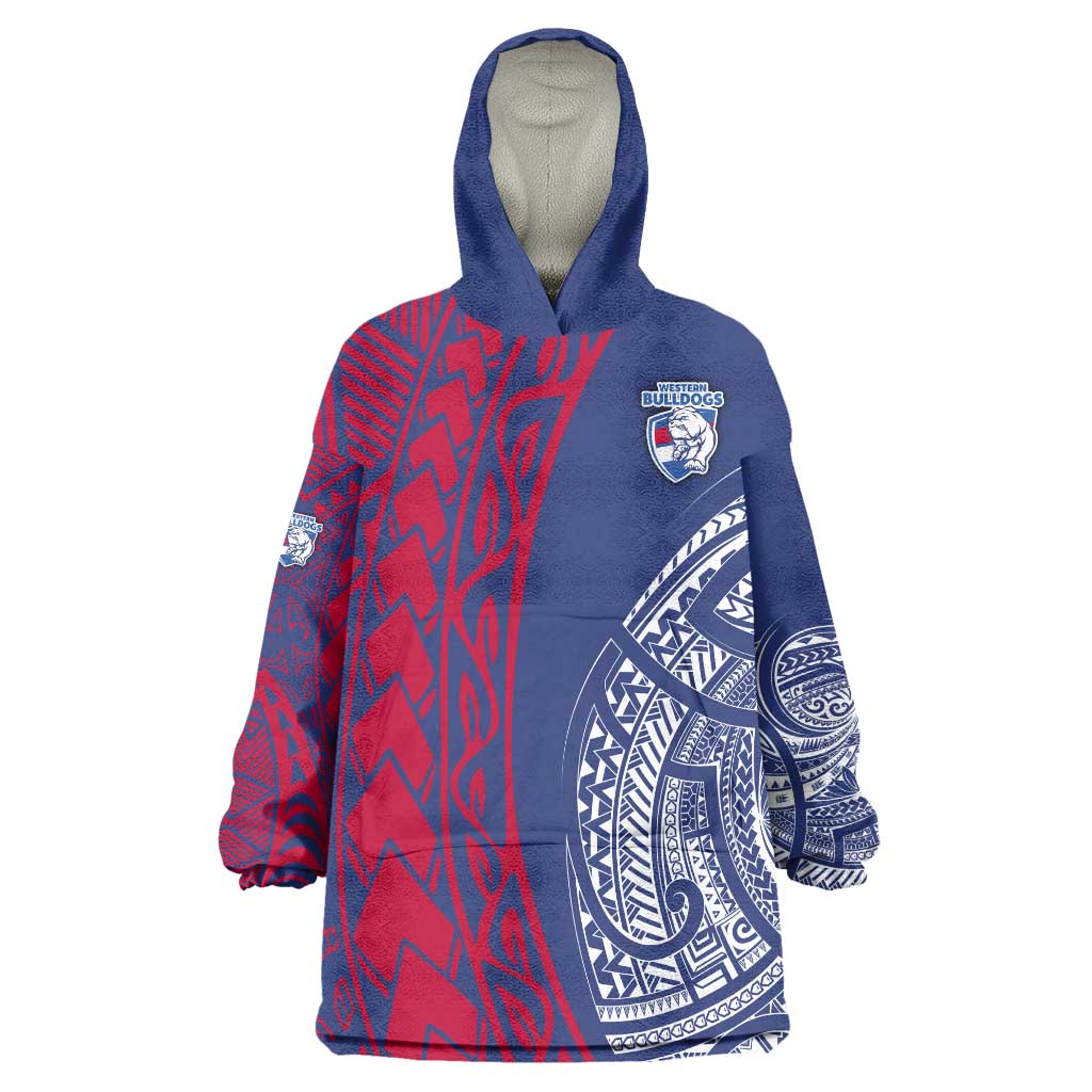Personalised Western Bulldogs Mascot Wearable Blanket Hoodie Polynesian Tribal Pattern Bold Bulldog Football