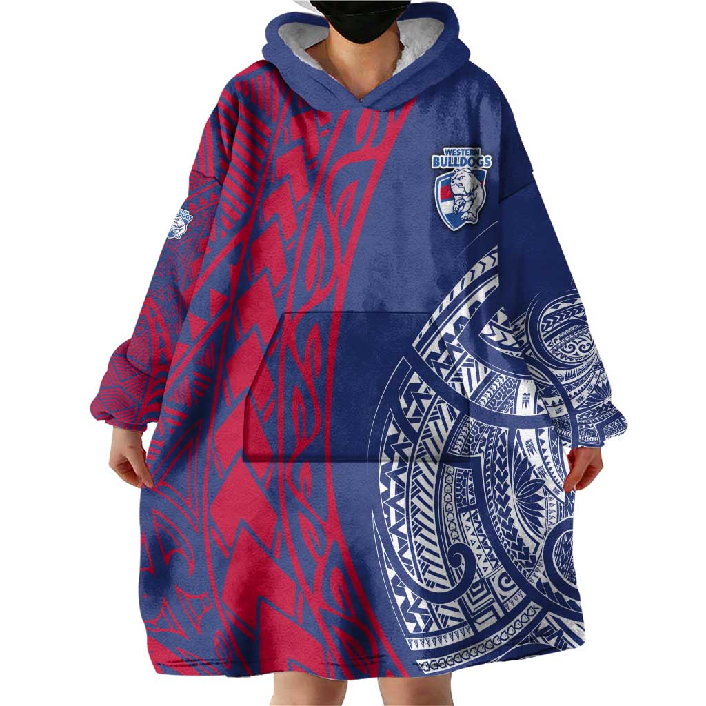 Personalised Western Bulldogs Mascot Wearable Blanket Hoodie Polynesian Tribal Pattern Bold Bulldog Football