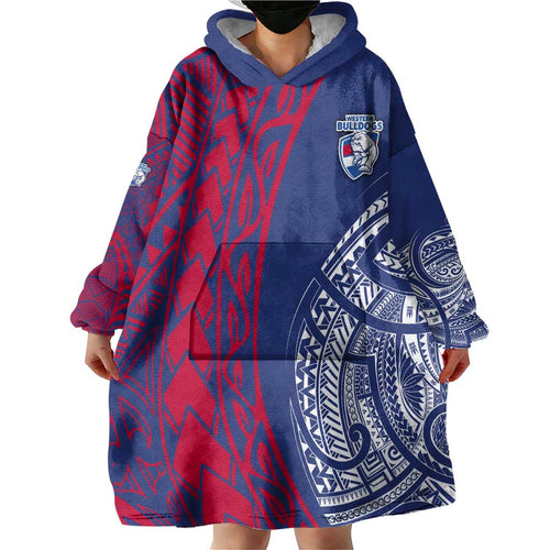Personalised Western Bulldogs Mascot Wearable Blanket Hoodie Polynesian Tribal Pattern Bold Bulldog Football