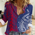Personalised Western Bulldogs Mascot Women Casual Shirt Polynesian Tribal Pattern Bold Bulldog Football