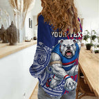 Personalised Western Bulldogs Mascot Women Casual Shirt Polynesian Tribal Pattern Bold Bulldog Football