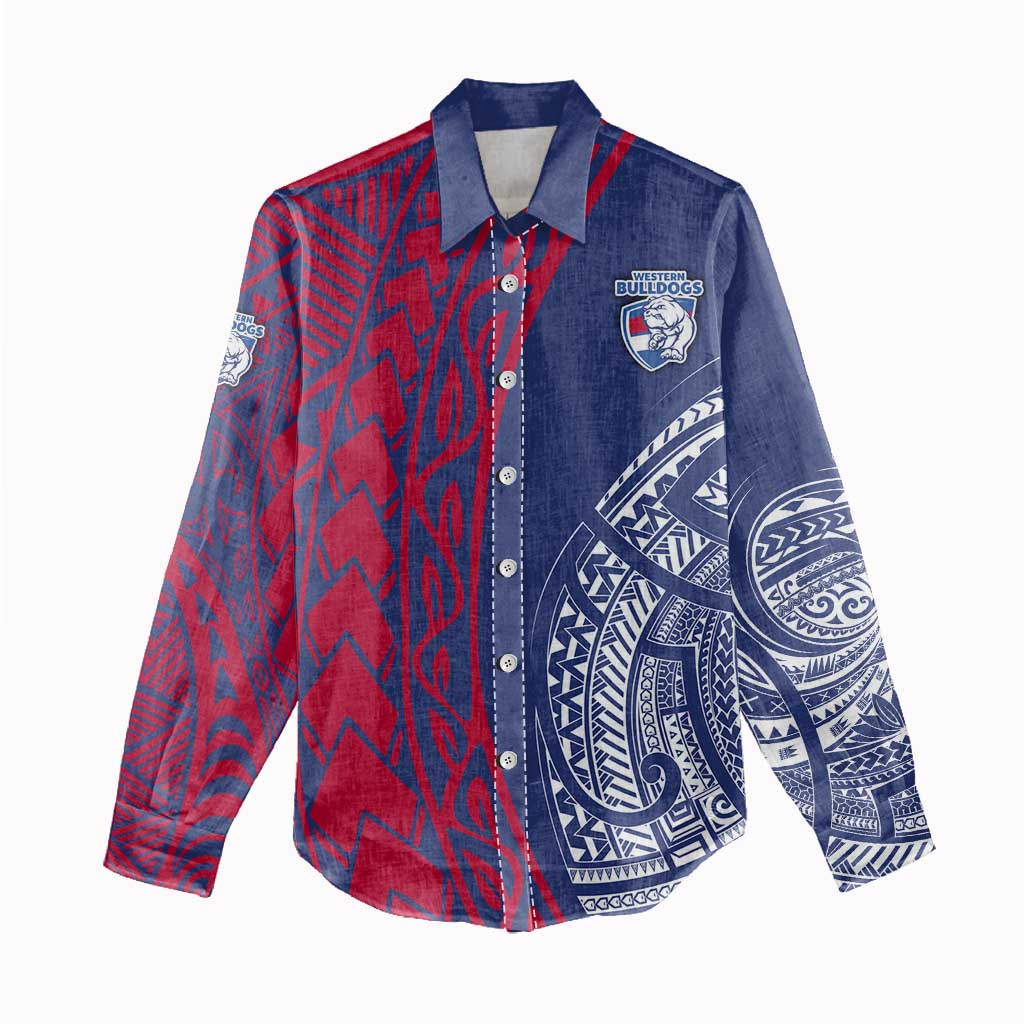 Personalised Western Bulldogs Mascot Women Casual Shirt Polynesian Tribal Pattern Bold Bulldog Football