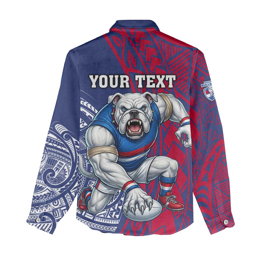 Personalised Western Bulldogs Mascot Women Casual Shirt Polynesian Tribal Pattern Bold Bulldog Football