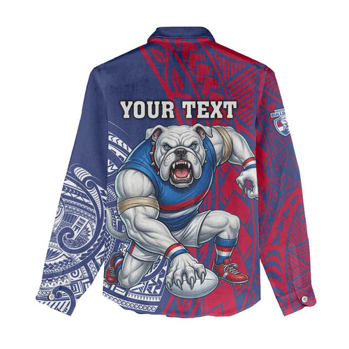Personalised Western Bulldogs Mascot Women Casual Shirt Polynesian Tribal Pattern Bold Bulldog Football