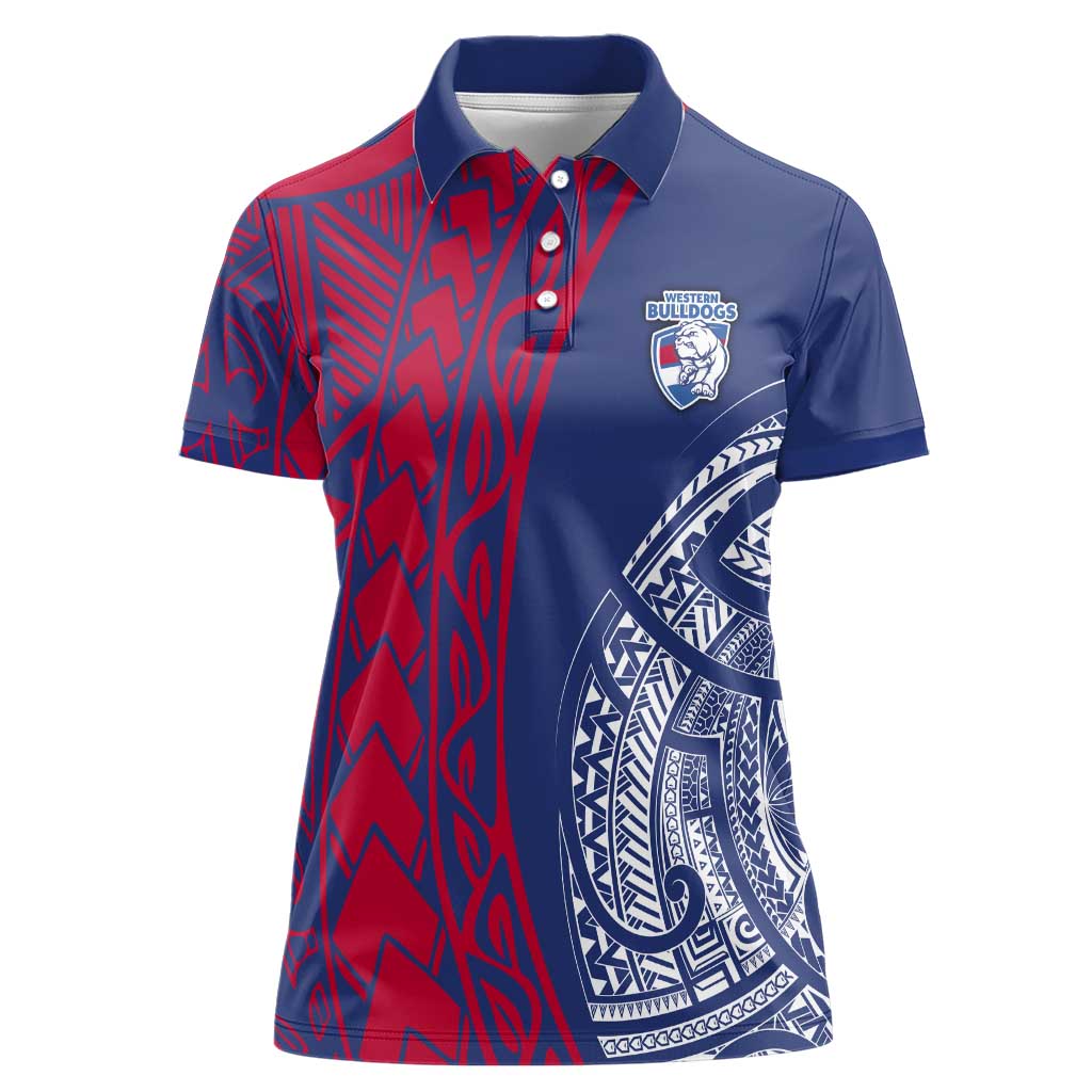 Personalised Western Bulldogs Mascot Women Polo Shirt Polynesian Tribal Pattern Bold Bulldog Football
