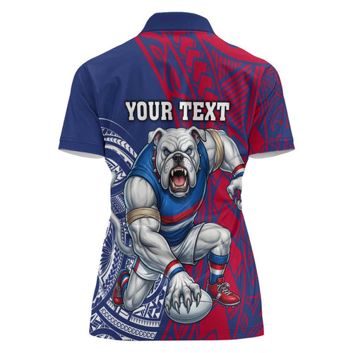 Personalised Western Bulldogs Mascot Women Polo Shirt Polynesian Tribal Pattern Bold Bulldog Football