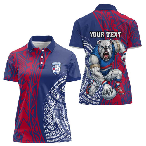 Personalised Western Bulldogs Mascot Women Polo Shirt Polynesian Tribal Pattern Bold Bulldog Football