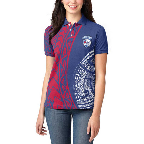 Personalised Western Bulldogs Mascot Women Polo Shirt Polynesian Tribal Pattern Bold Bulldog Football