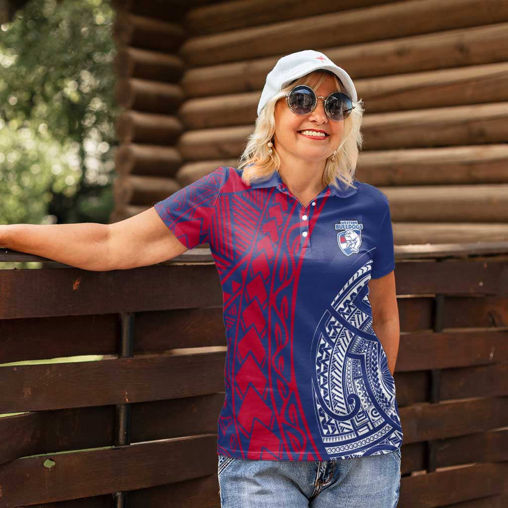 Personalised Western Bulldogs Mascot Women Polo Shirt Polynesian Tribal Pattern Bold Bulldog Football