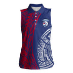 Personalised Western Bulldogs Mascot Women Sleeveless Polo Shirt Polynesian Tribal Pattern Bold Bulldog Football