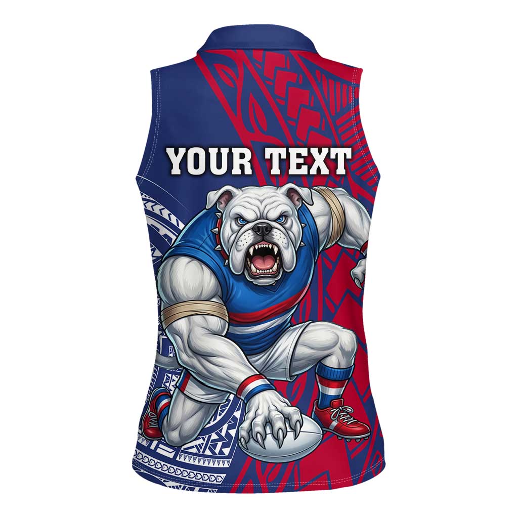 Personalised Western Bulldogs Mascot Women Sleeveless Polo Shirt Polynesian Tribal Pattern Bold Bulldog Football