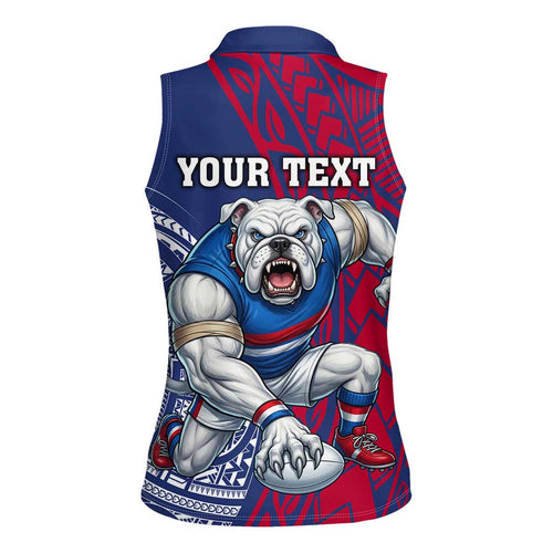 Personalised Western Bulldogs Mascot Women Sleeveless Polo Shirt Polynesian Tribal Pattern Bold Bulldog Football