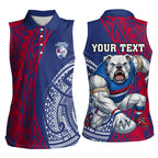 Personalised Western Bulldogs Mascot Women Sleeveless Polo Shirt Polynesian Tribal Pattern Bold Bulldog Football