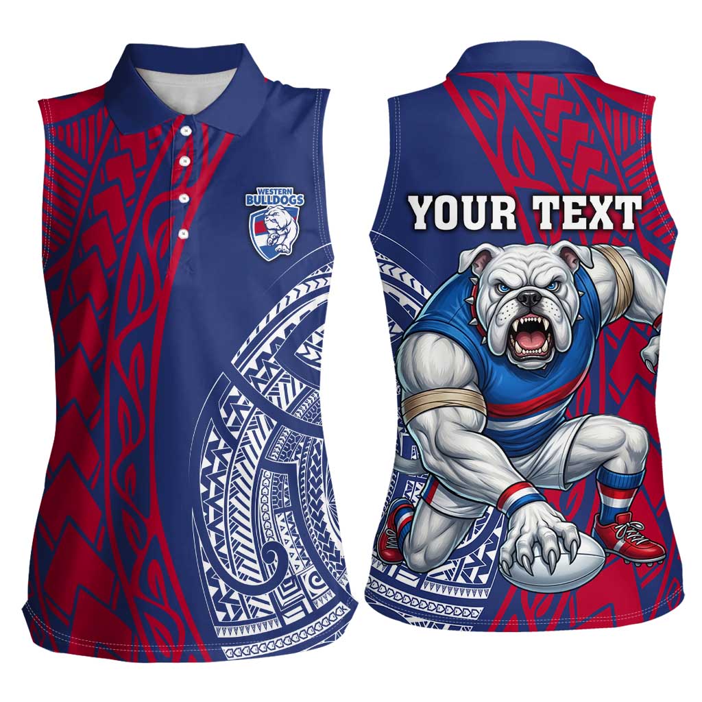 Personalised Western Bulldogs Mascot Women Sleeveless Polo Shirt Polynesian Tribal Pattern Bold Bulldog Football