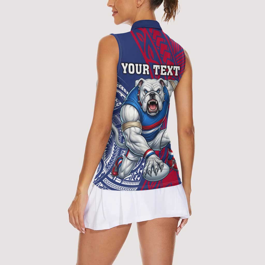 Personalised Western Bulldogs Mascot Women Sleeveless Polo Shirt Polynesian Tribal Pattern Bold Bulldog Football