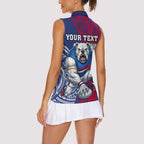 Personalised Western Bulldogs Mascot Women Sleeveless Polo Shirt Polynesian Tribal Pattern Bold Bulldog Football
