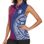 Personalised Western Bulldogs Mascot Women Sleeveless Polo Shirt Polynesian Tribal Pattern Bold Bulldog Football