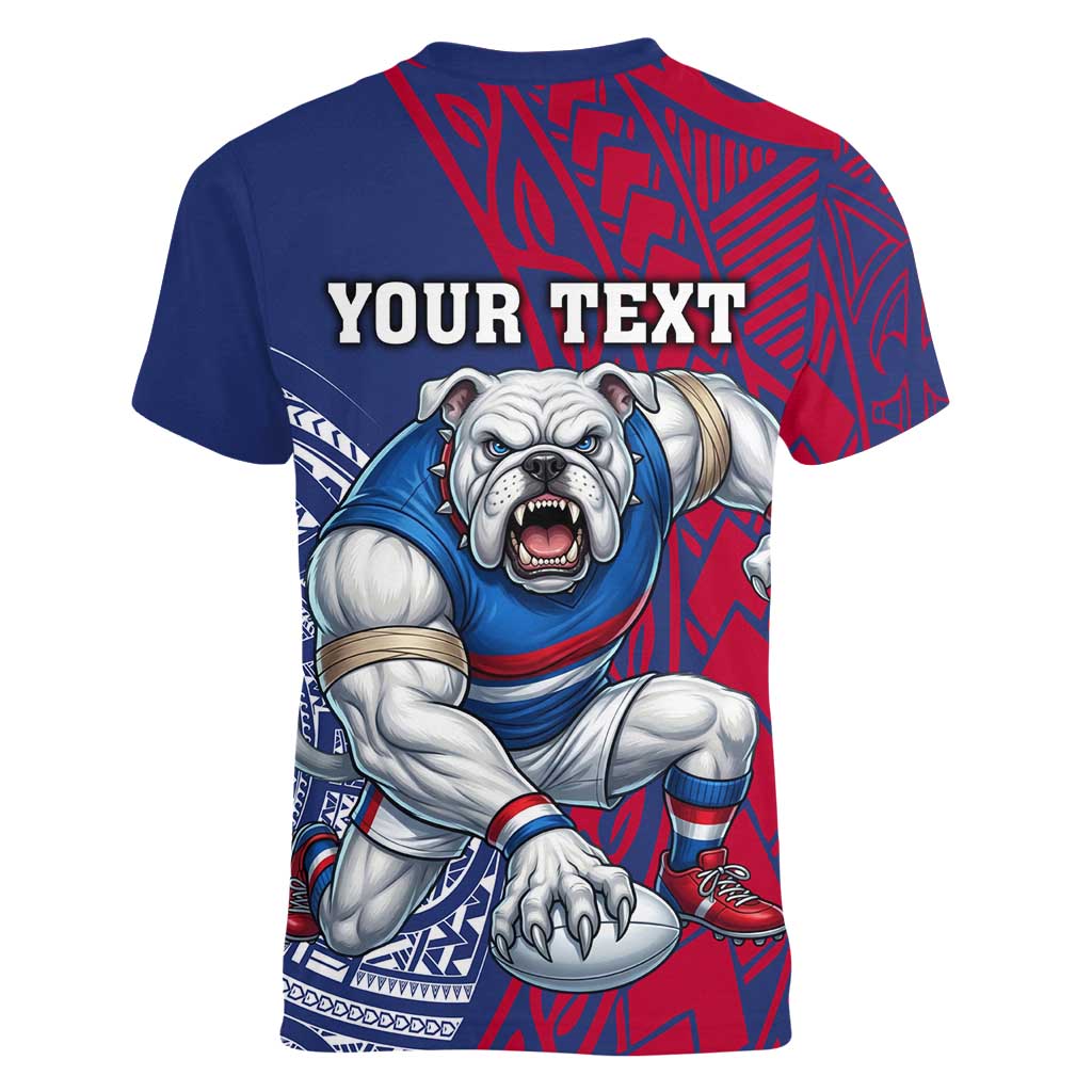 Personalised Western Bulldogs Mascot Women V-Neck T-Shirt Polynesian Tribal Pattern Bold Bulldog Football