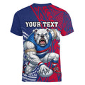 Personalised Western Bulldogs Mascot Women V-Neck T-Shirt Polynesian Tribal Pattern Bold Bulldog Football