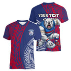 Personalised Western Bulldogs Mascot Women V-Neck T-Shirt Polynesian Tribal Pattern Bold Bulldog Football
