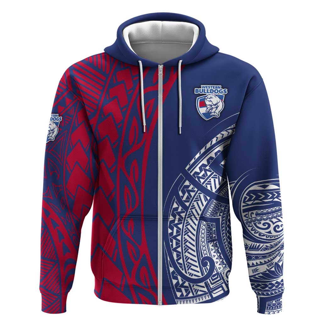 Personalised Western Bulldogs Mascot Zip Hoodie Polynesian Tribal Pattern Bold Bulldog Football
