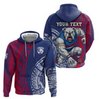 Personalised Western Bulldogs Mascot Zip Hoodie Polynesian Tribal Pattern Bold Bulldog Football