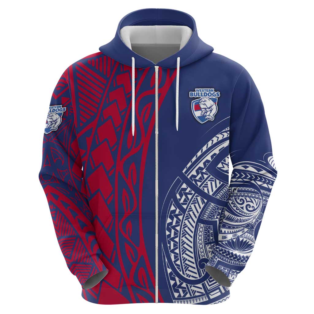 Personalised Western Bulldogs Mascot Zip Hoodie Polynesian Tribal Pattern Bold Bulldog Football