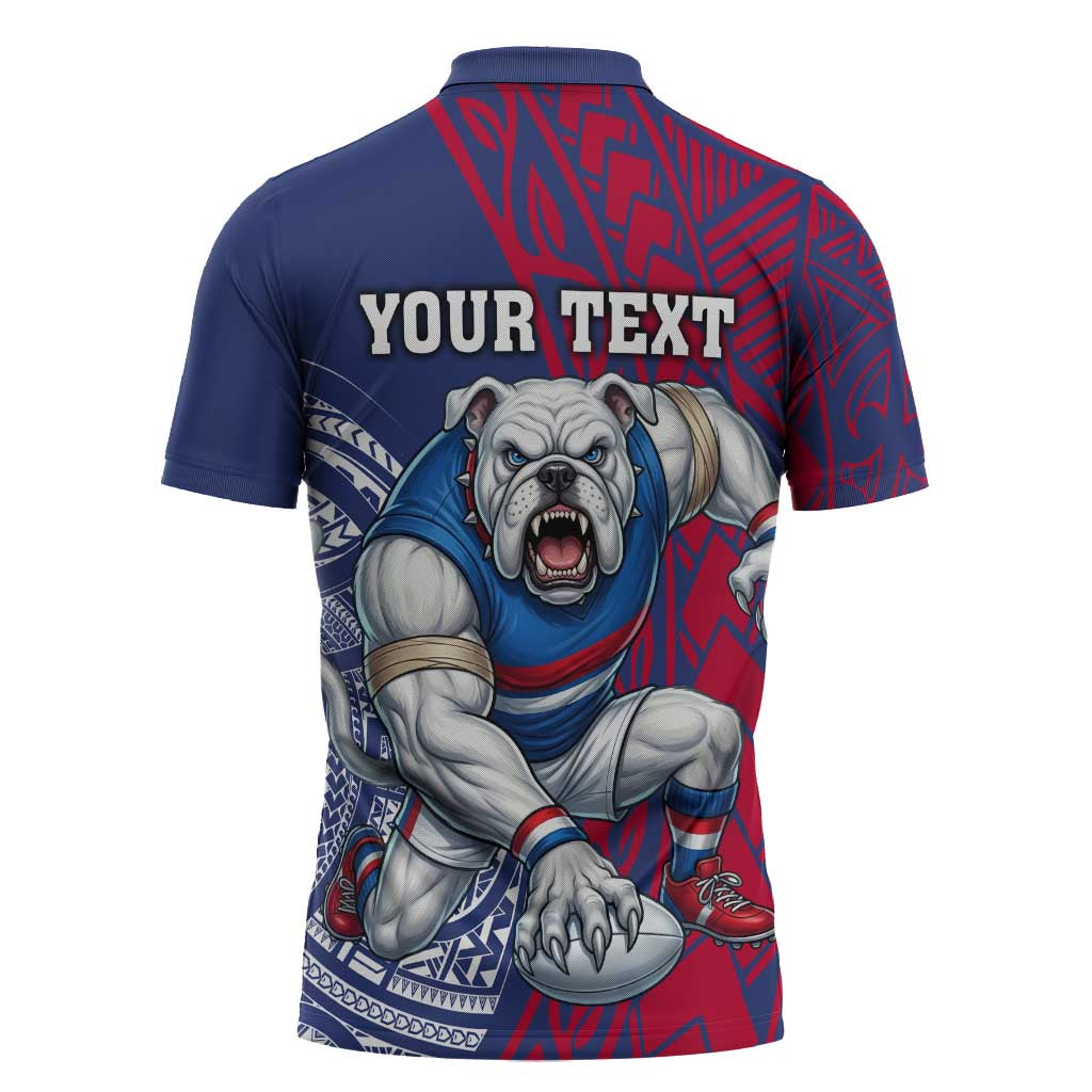 Personalised Western Bulldogs Mascot Zipper Polo Shirt Polynesian Tribal Pattern Bold Bulldog Football