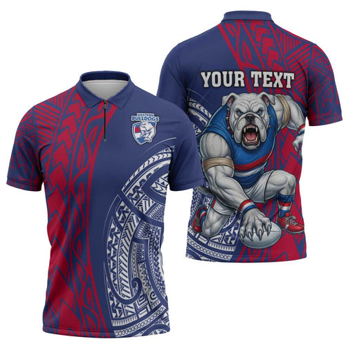 Personalised Western Bulldogs Mascot Zipper Polo Shirt Polynesian Tribal Pattern Bold Bulldog Football
