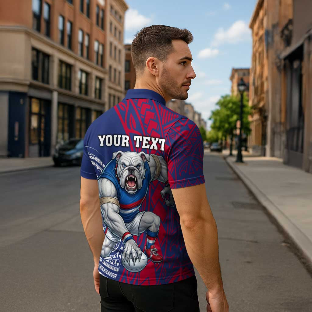 Personalised Western Bulldogs Mascot Zipper Polo Shirt Polynesian Tribal Pattern Bold Bulldog Football