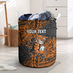 Personalized Wests Tigers Rugby Laundry Basket Polynesian Tribal Tiger Warrior - Orange Black Art
